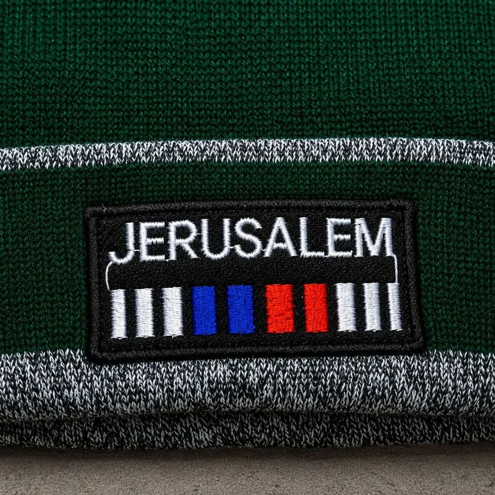 Jerusalem Israel Beanie Green Knit Cuffed Winter Hat Souvenir Hebrew One Size